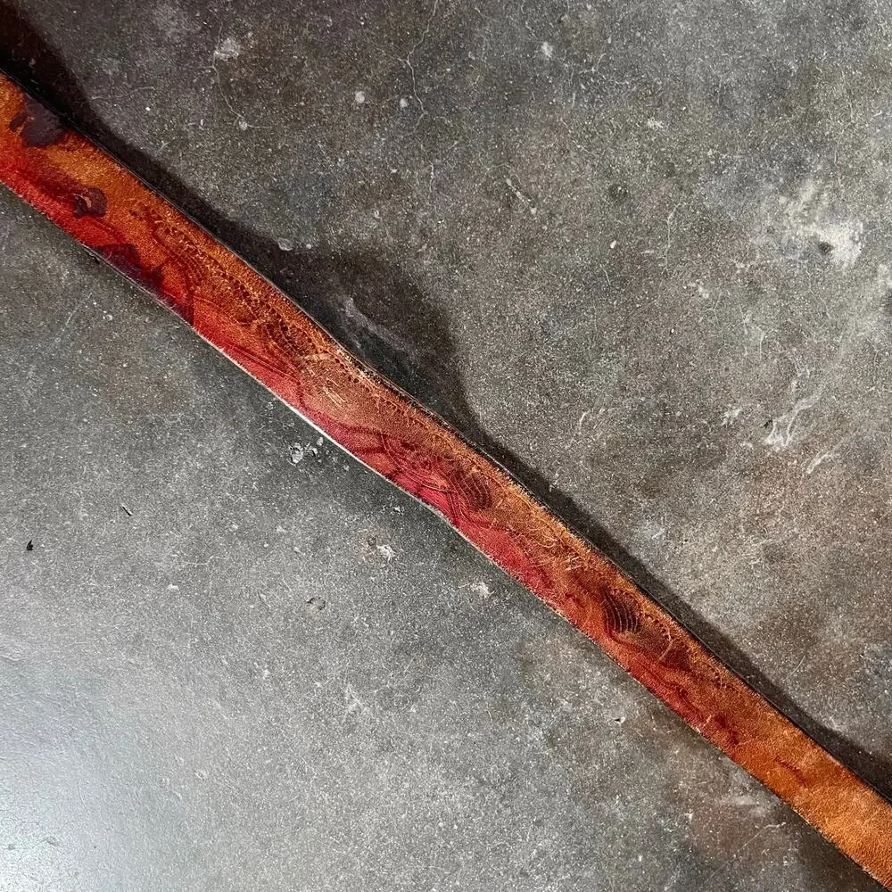 vintage water damaged nubuck leather belt mountain design